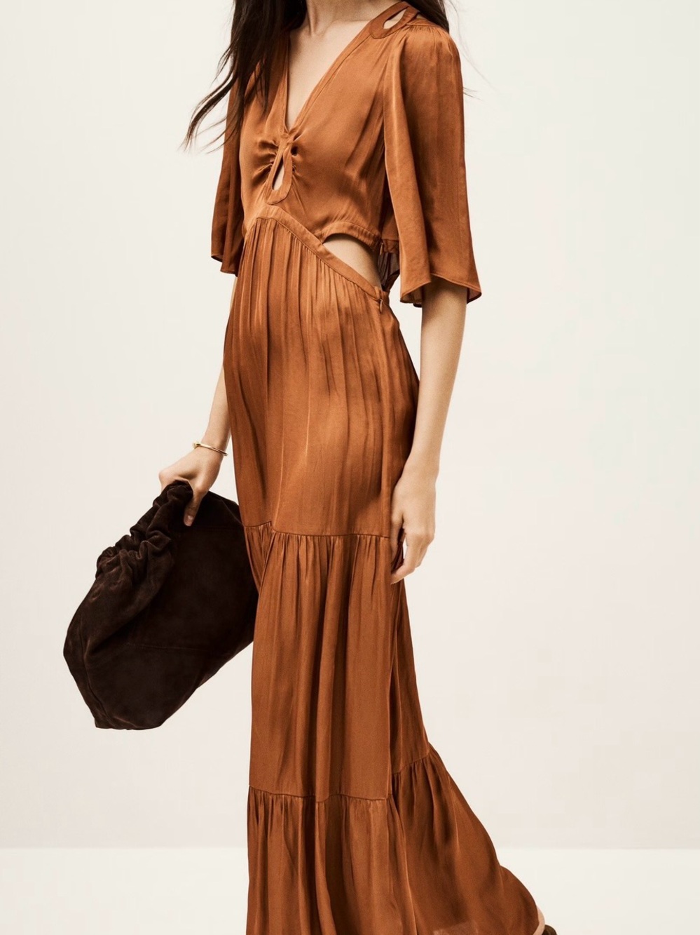 ba&sh Cylma Copper Brown Maxi Dress Small